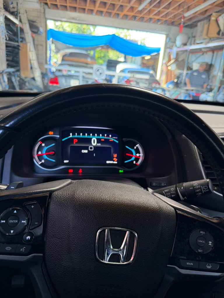 Honda dashboard showing CAM mode during front camera calibration